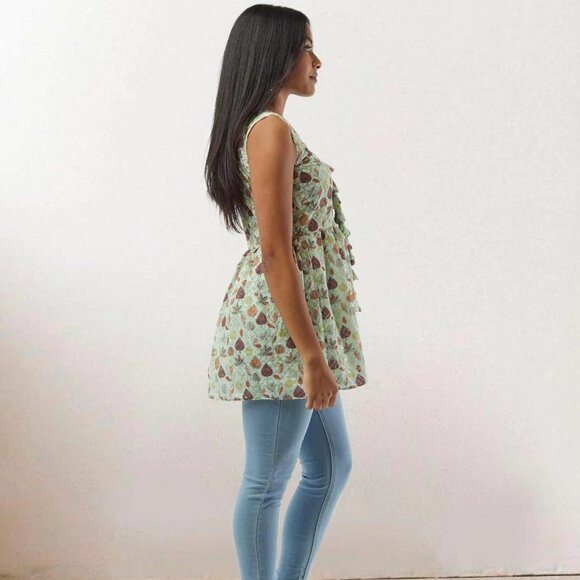 Light Green Printed Short Top with Latkans | Muvvas Boutique - Picture 4 of 5